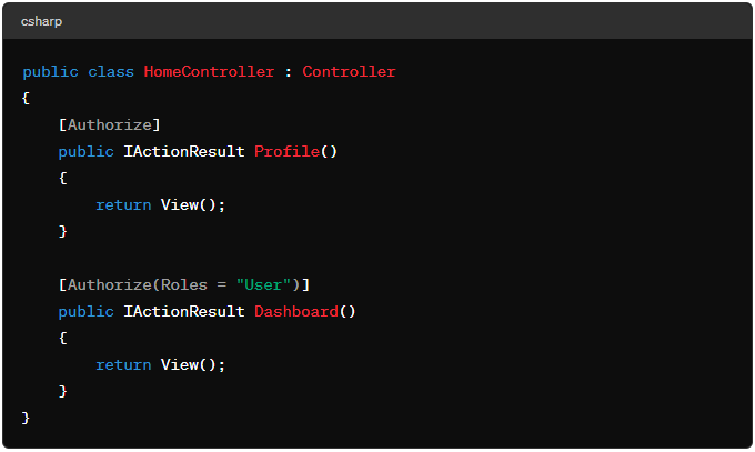 Apply the Authorize filter to specific actions within a controller.